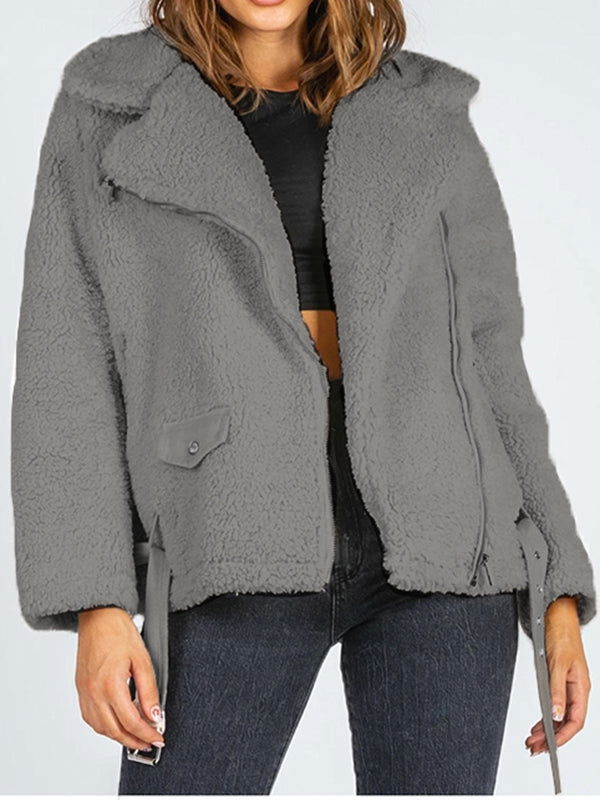 Zip-Up Belted Sherpa Jacket - JDrop.Shop