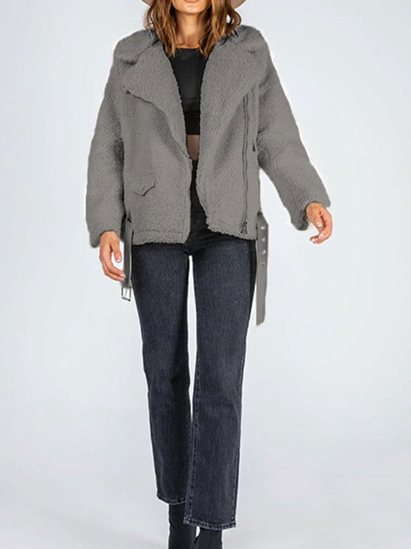 Zip-Up Belted Sherpa Jacket - JDrop.Shop