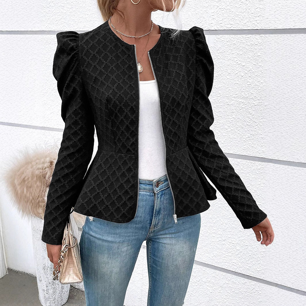 Zip Up Puff Sleeve Jacket - JDrop.Shop