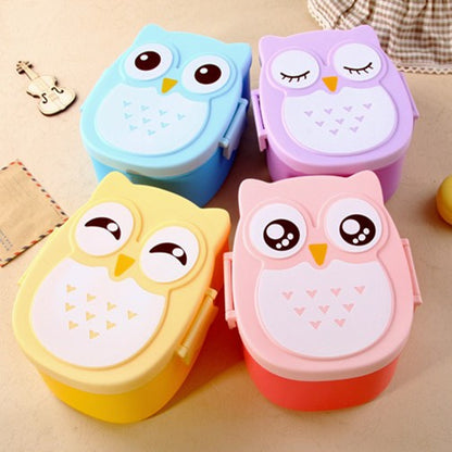 Owl Lunch Box Cute Cartoon Children Student Plastic Crisper Sealed Insulation Microwave