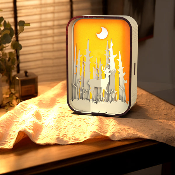 Wood-carved Laser-Engraved Forest Night Light