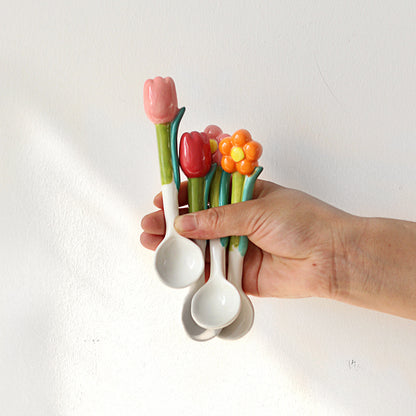 Ins Three Dimensional Small Flower Tulip Ceramic Spoon