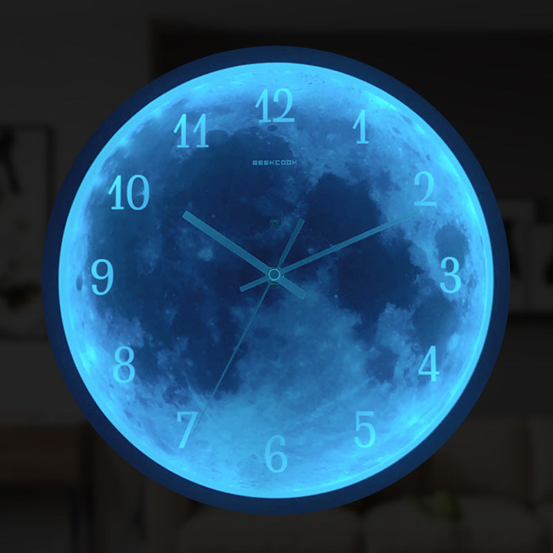 12-inch Blue Moon Luminous Wall Clock with Sound Control For Home Decoration