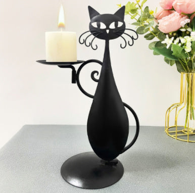 Decorative Metal Black Cat Candlestick