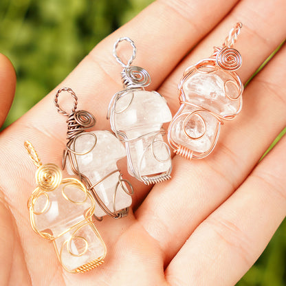 Natural Crystal Mushroom Pendant Handmade Wrapped With Cute Silk