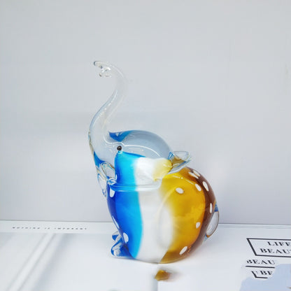 Blue Elephant Glass Home Office Decoration