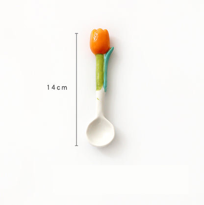 Ins Three Dimensional Small Flower Tulip Ceramic Spoon