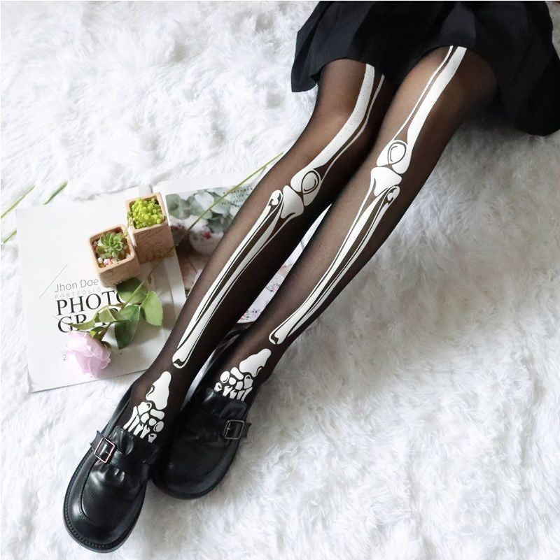 Halloween Black Bone Skeleton Pantyhose