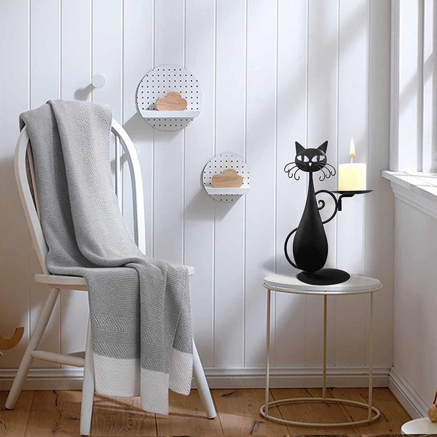 Decorative Metal Black Cat Candlestick