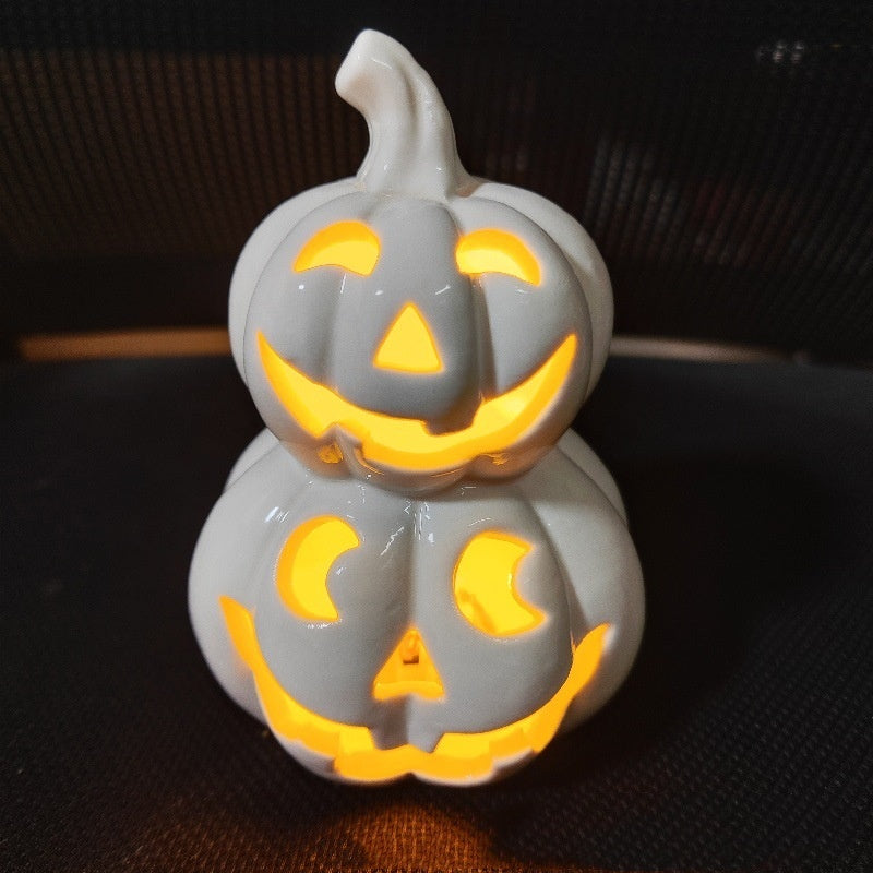 Halloween Luminous Skull Ceramic Pumpkin Lamp