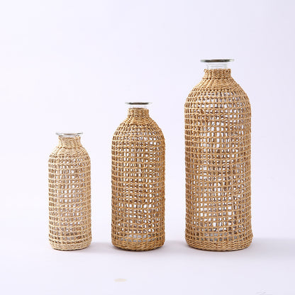 Handmade Straw Woven Glass Japanese Style Creative