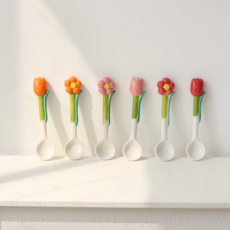 Ins Three Dimensional Small Flower Tulip Ceramic Spoon