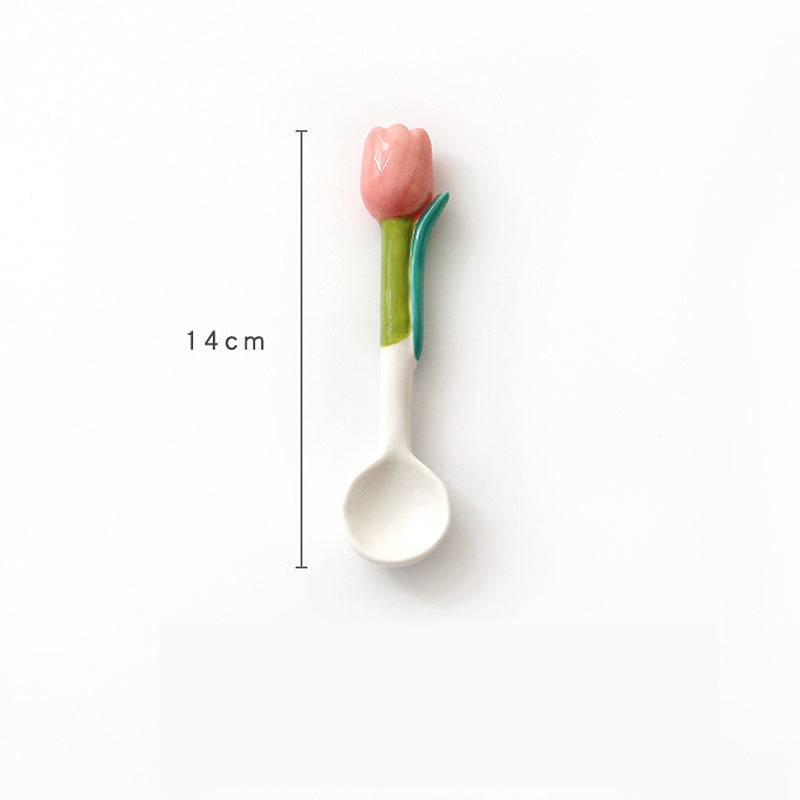 Ins Three Dimensional Small Flower Tulip Ceramic Spoon