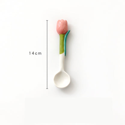 Ins Three Dimensional Small Flower Tulip Ceramic Spoon