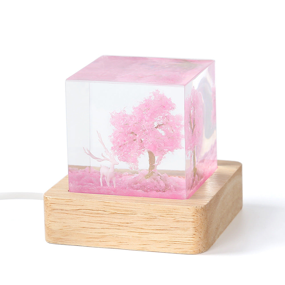 Handmade Wht Cherry Tree Small Night Lamp Resin Crafts