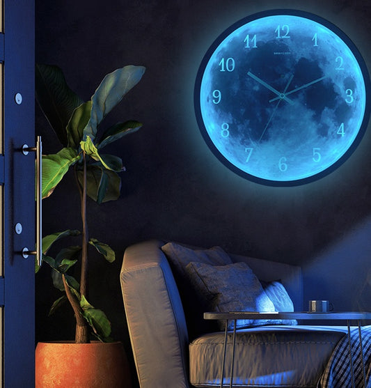 12-inch Blue Moon Luminous Wall Clock with Sound Control For Home Decoration