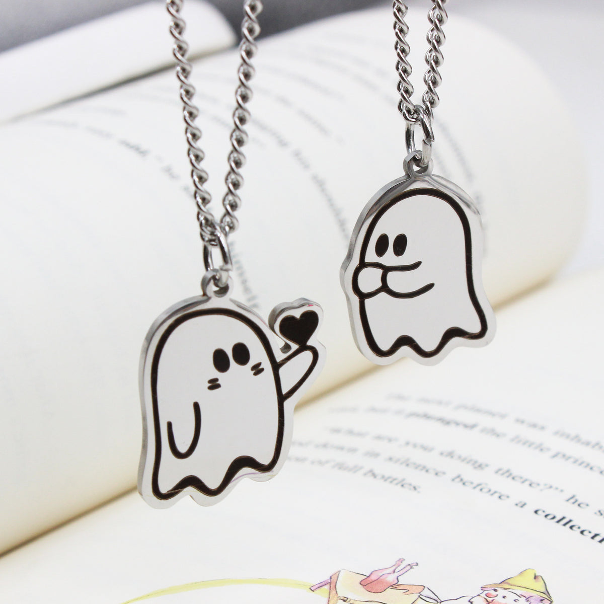 Cute Love Ghost Couple Necklace