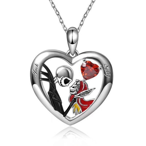 Nightmare Before Christmas Jack & Sally Heart Necklace