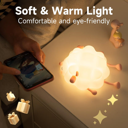 Cute Silicone Sleeping Sheep Rabbit and Panda LED Night Lights Rechargeable Timing Dimming