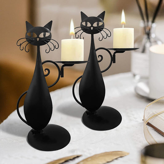 Decorative Metal Black Cat Candlestick