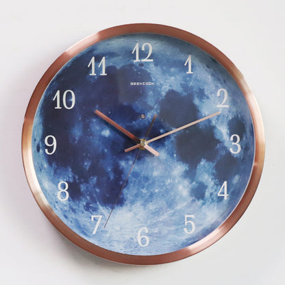 12-inch Blue Moon Luminous Wall Clock with Sound Control For Home Decoration