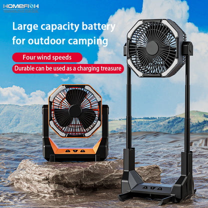 Outdoor Camping Fan Lighting Camping Tent Desktop Fishing Portable Folding Telescopic Charging