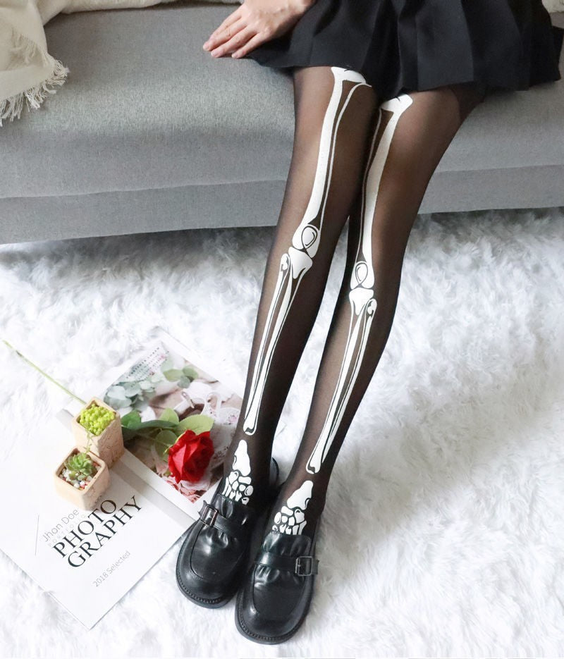 Halloween Black Bone Skeleton Pantyhose