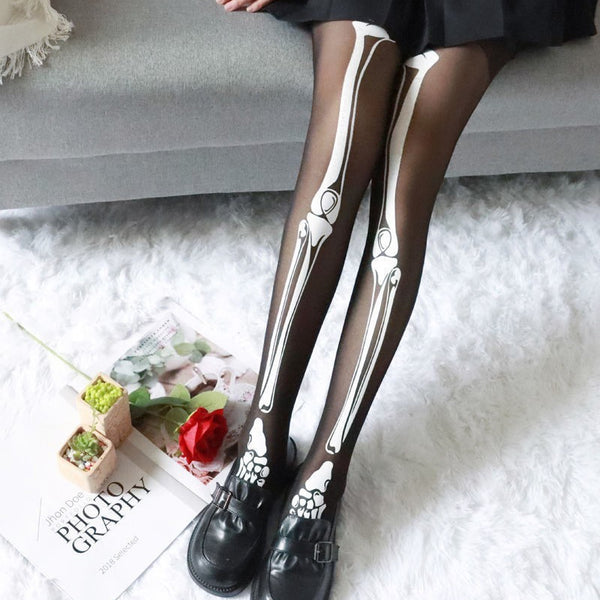 Halloween Black Bone Skeleton Pantyhose