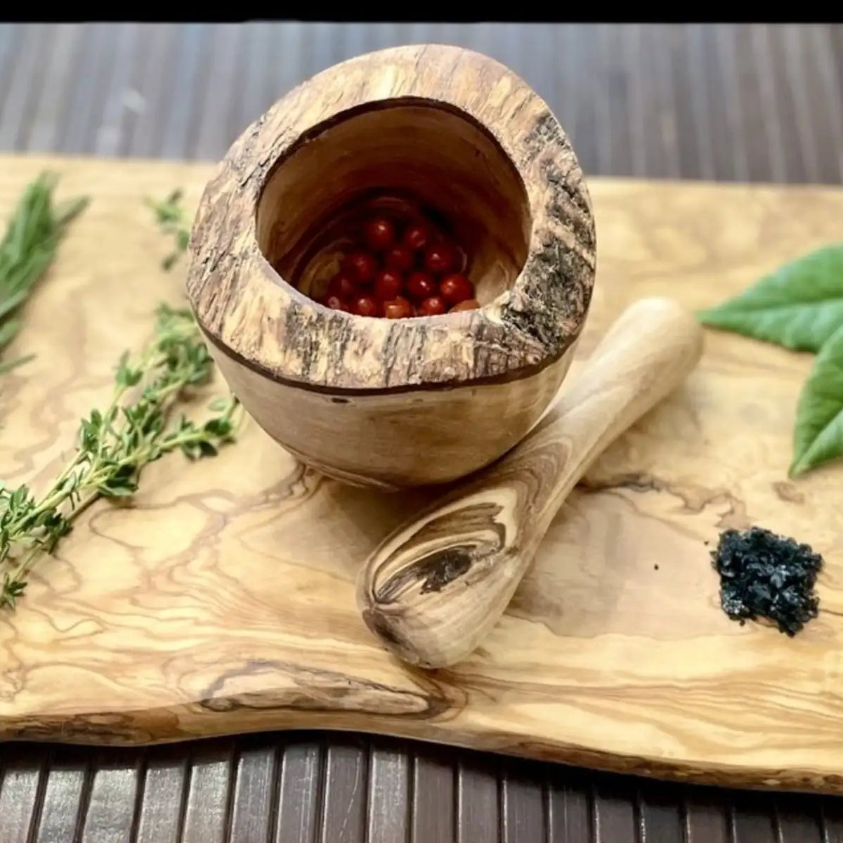 Olive Wood Rustic Mortar and Pestle